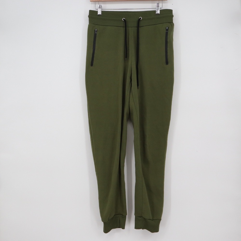 Pure Champ Mens Joggers Olive Green Fleece Sweatpants Zip Pockets Size M 10862